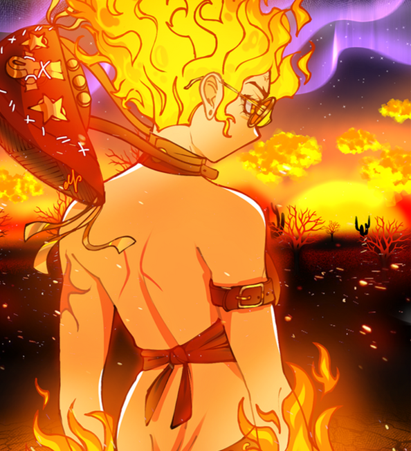 Half body with detailed background: